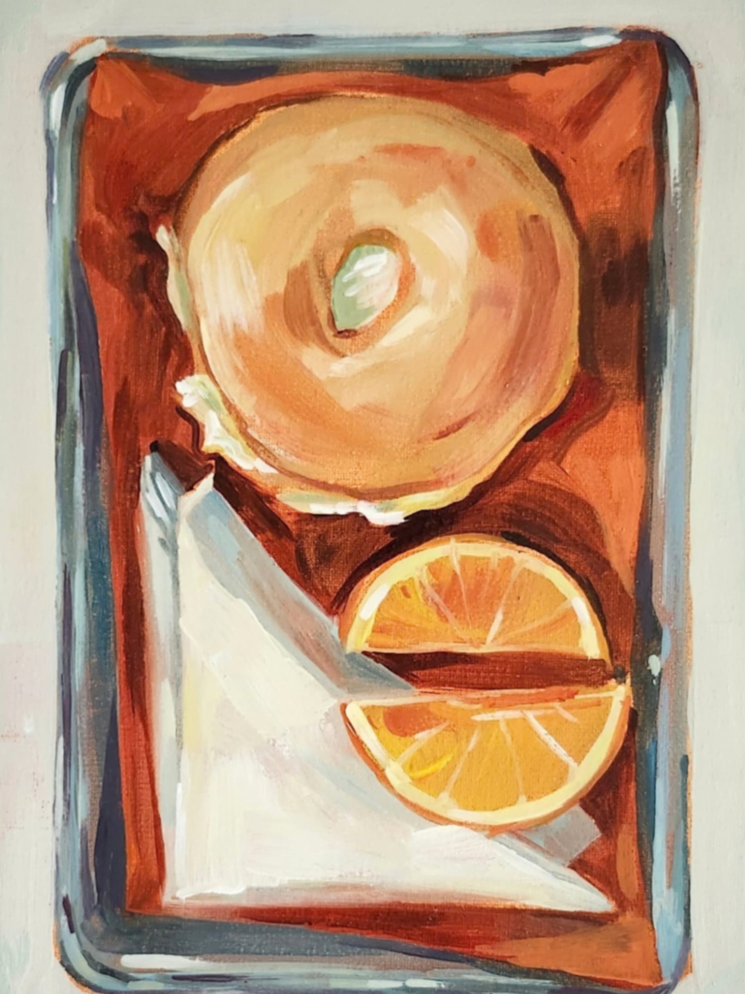 Bagel Breakfast — Oil on canvas panel, 5" × 7"