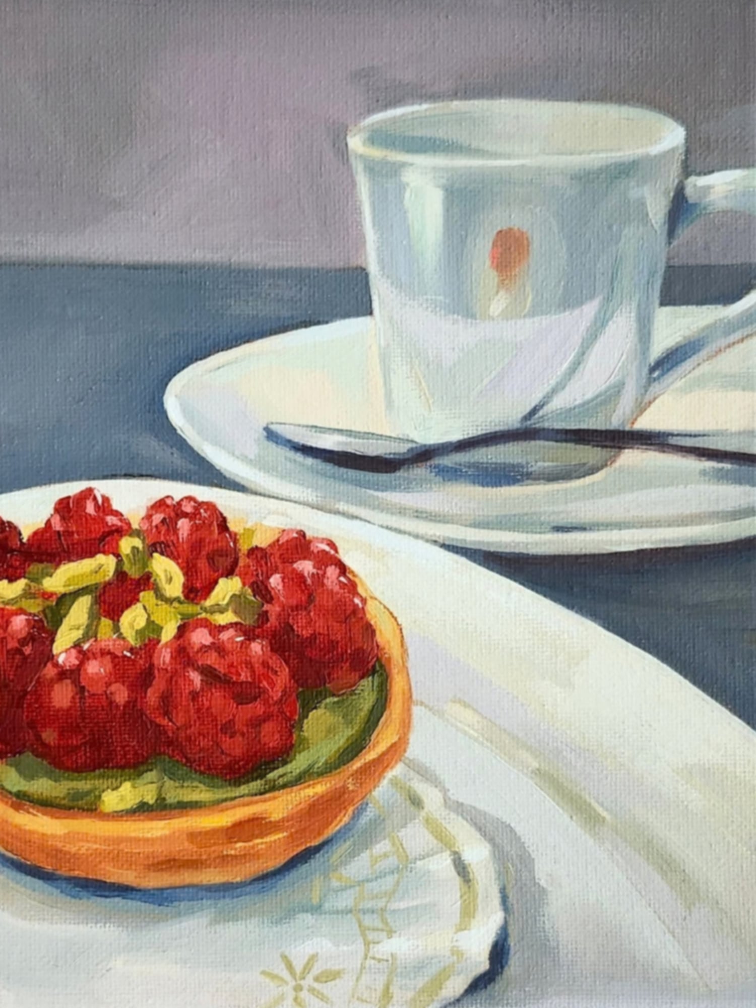 Raspberry Tart — Oil on canvas, 8" × 8"